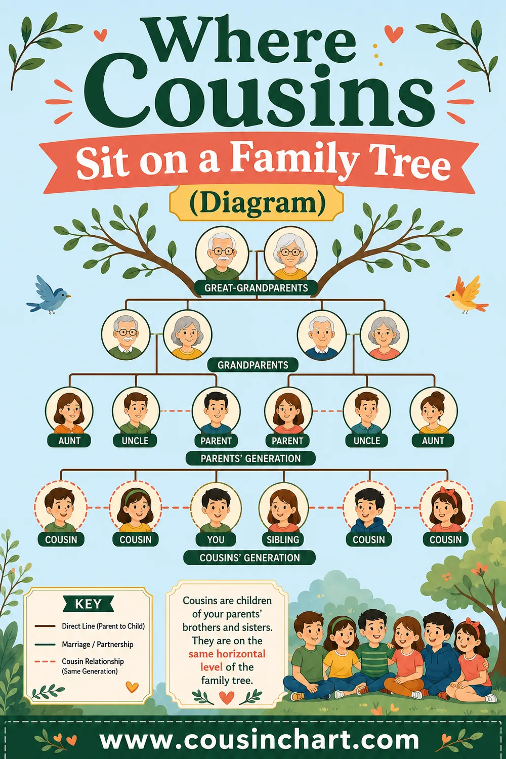 Where Cousins Sit on a Family Tree (Diagram)