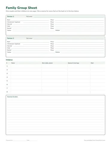 Family Group Sheet printable preview