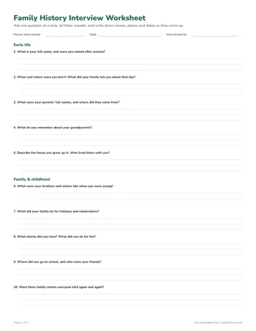 Family Interview Worksheet printable preview