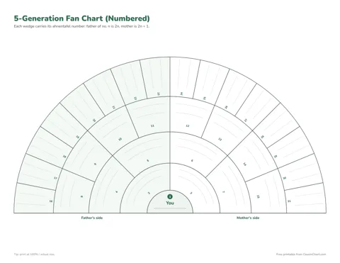 Numbered Fan Chart (5 Generations) printable preview