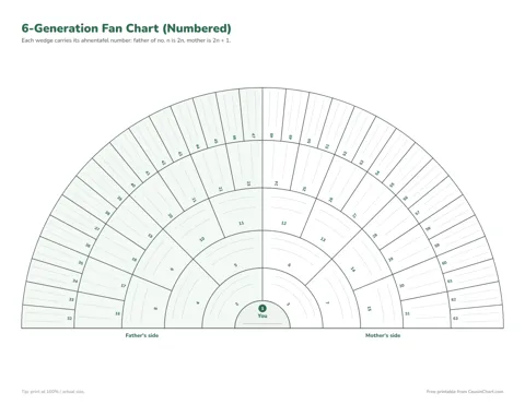 6-Generation Fan Chart printable preview
